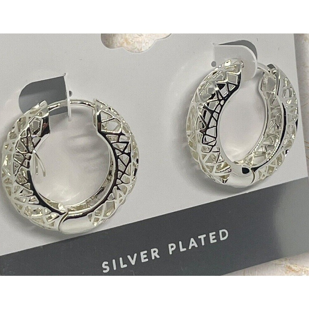 Essentials Silver Plated Filigree Hoop Earrings Open Work Stunning Style Trendy