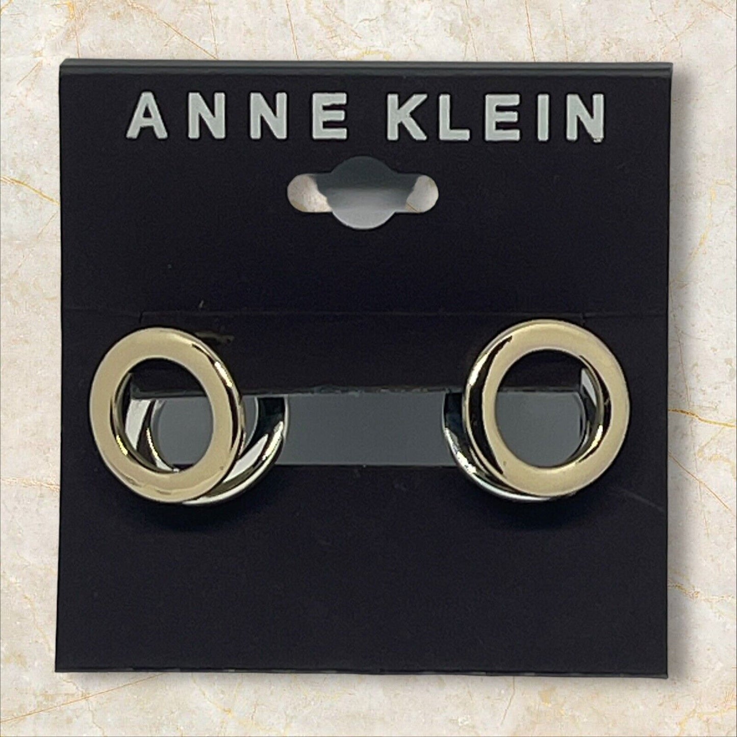 Anne Klein Two Tone Huggie O Hoop Earrings Shiny Trendy Stylish Fashion Chic NWT