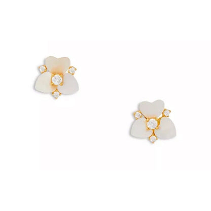 Kate Spade Mother Of Pearl CZ Pansy Earrings (2pc Set) Gold Tone Chic Trendy NWT