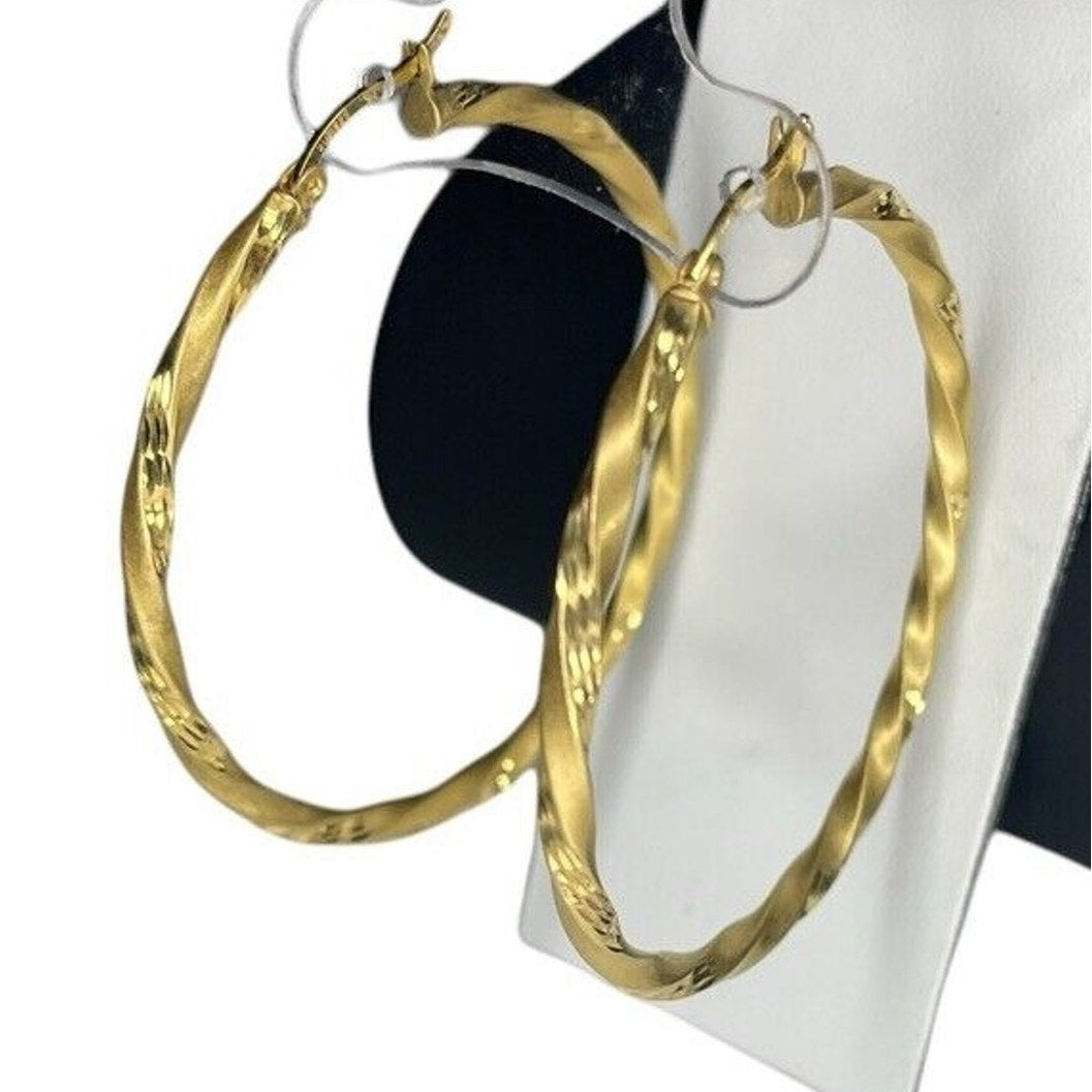 14K Gold Vermeil Twisted Satin Hoop Earrings Stunning Chic Fashion Statement NWT