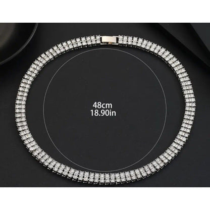 Silver Tone CZ Double Row Tennis Necklace Iced Out Bling Flashy Shiny Style NEW