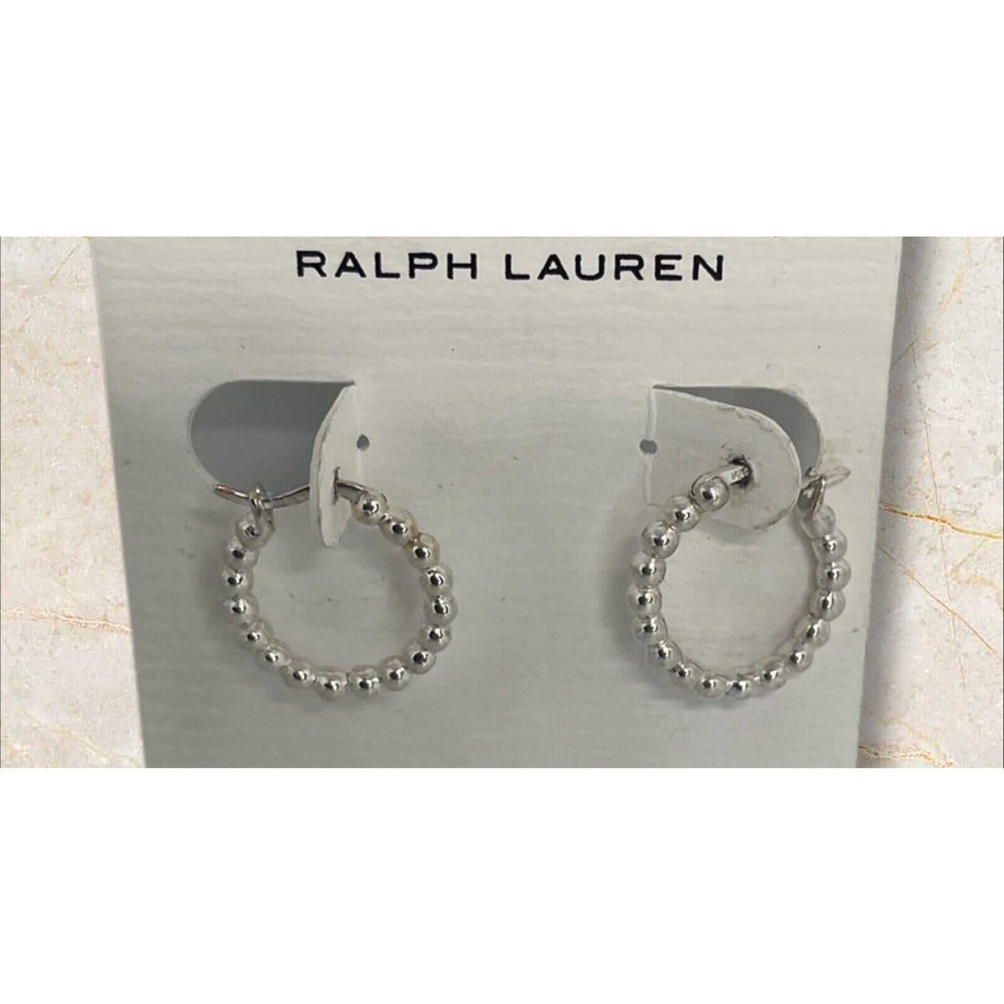 Ralph Lauren Sterling Silver Beaded Hoop Earrings Trendy Elegant Stunning Luxury