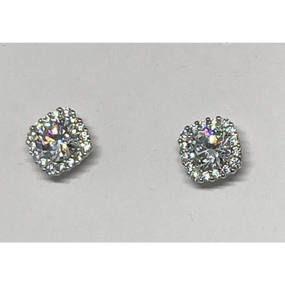 Sterling Silver Halo CZ Stud Earrings Glitz Fashion Chic Style Trendy Shiny NWT