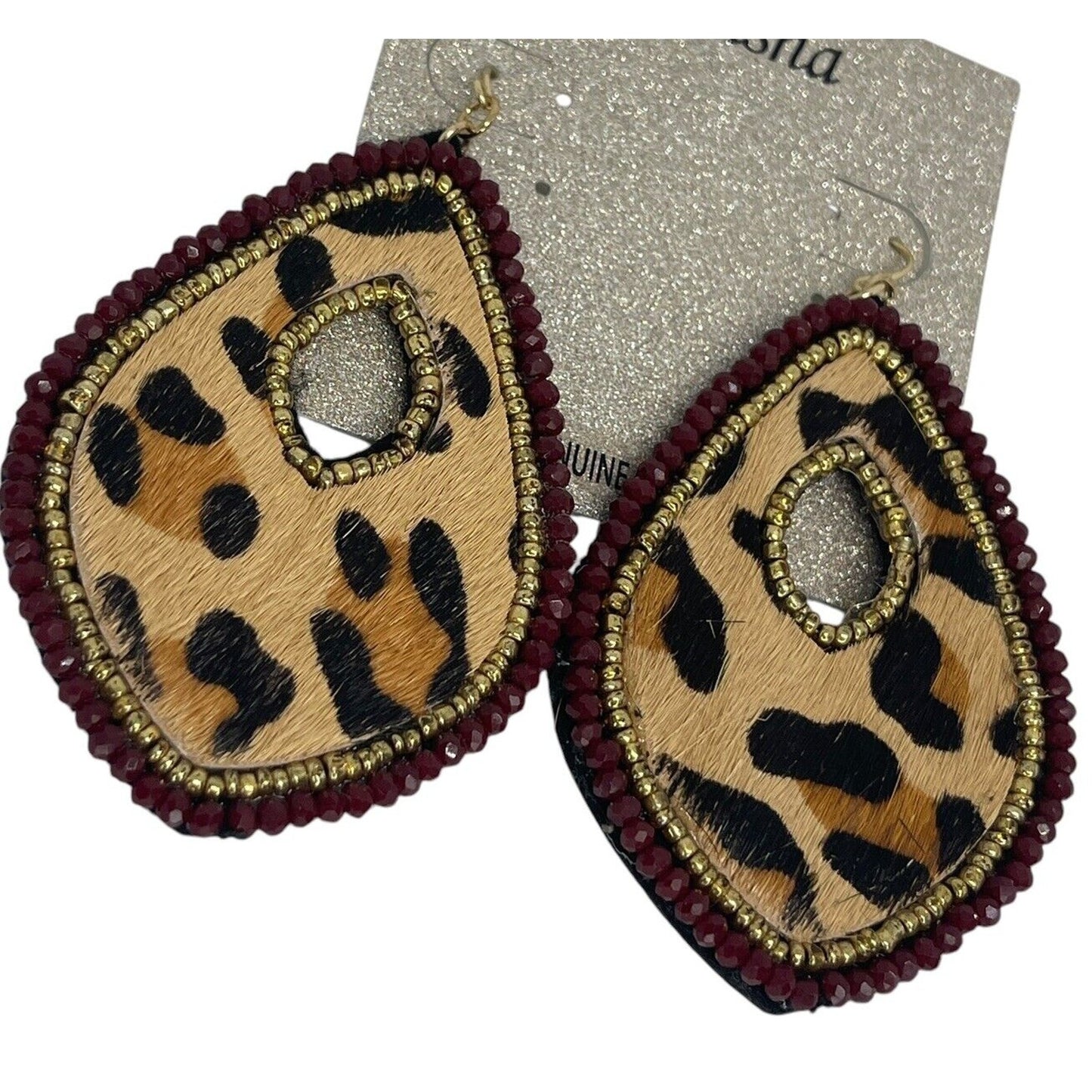 Natasha Gold Tone Animal Print Drop Earrings Chic Style Elegant Fashion Trendy