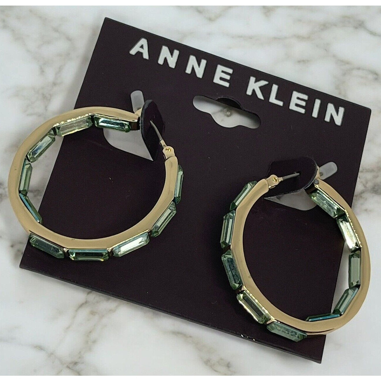 Anne Klein Gold Tone Crystal Hoop Earrings Elegant Fashion Style Chic Stunning