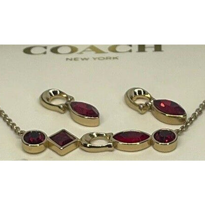 Coach Gold Tone C Logo Necklace Earrings (2pc Set) Designer Luxury Trendy Vday