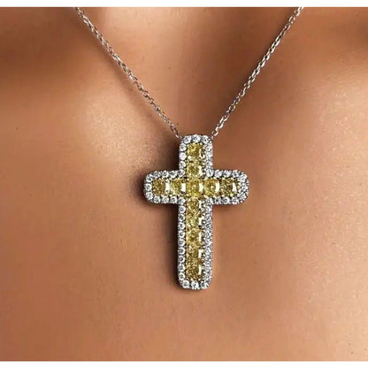 Silver Plated Crystal Cross Pendant Necklace Stunning Chic Style Faith Elegant