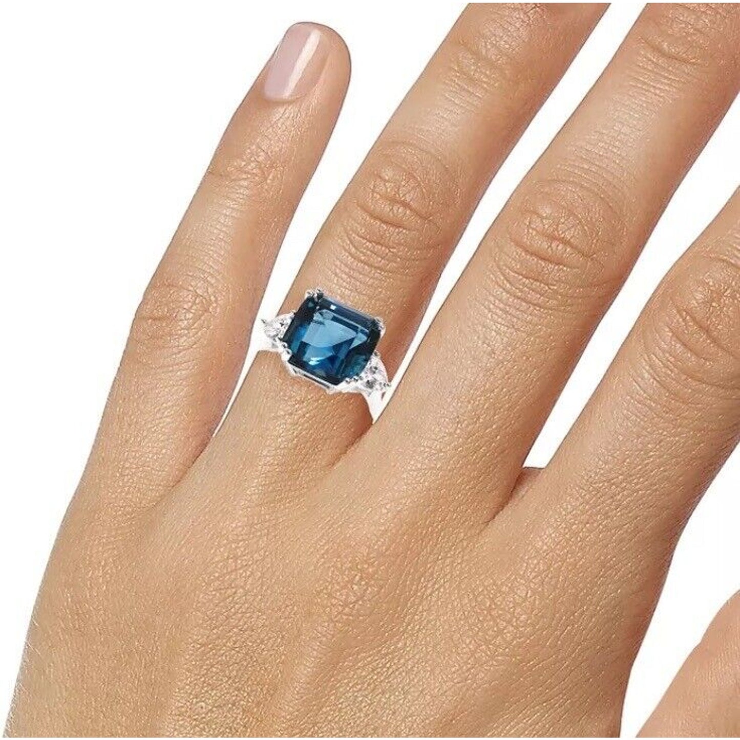 Silver Plated Stunning Blue Crystal Ring (Sz 5) Fashion Chic Trendy Stylish NWT