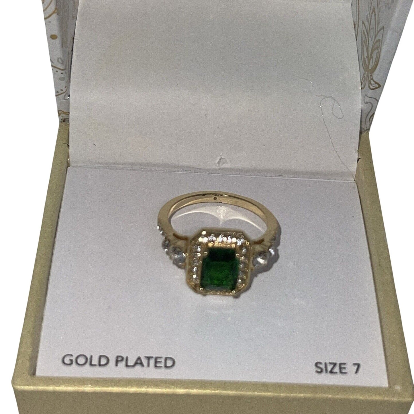 Gold Plated CZ Halo Ring (Sz 7) Elegant Fashion Chic Stylish Trendy Cocktail NWT