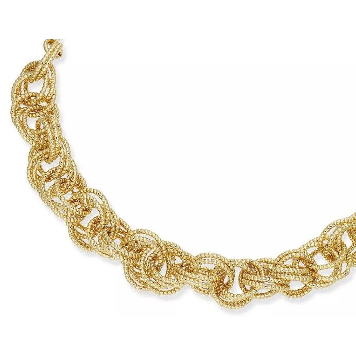 Gold Tone Rope Chain Necklace Intricate Chic Statement Cocktail Fashion Elegant