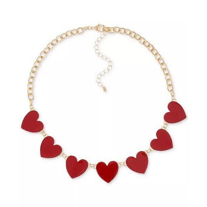 Gold Tone Heart Charm Necklace Chic Stylish Fashion Trendy Statement NWT Vday