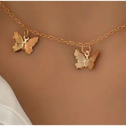 18K Gold Plated Butterfly Collar Necklace Chic Stylish Fashion Trendy Shiny NWT