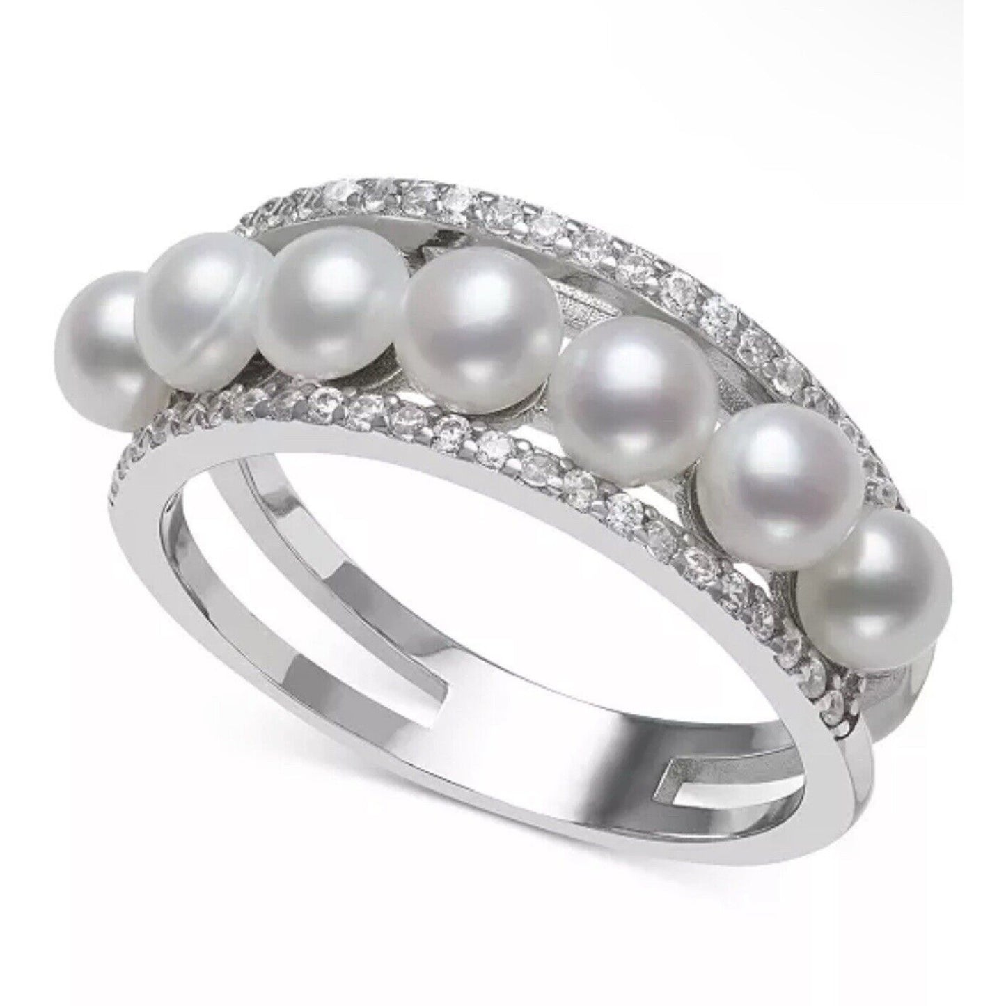 Pearl (4mm) Sterling Silver Ring Sz 7 Stunning Luxury Elegant Fashion NWT Vday