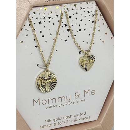 Unwritten 14K Gold Plated Mom Daughter Necklace (2pc Set) Heart Charm Chic Style