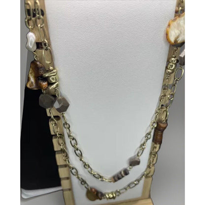 Gold Tone Crystal Boho Necklace 40" Stone Statement Style Fashion Intricate NWT