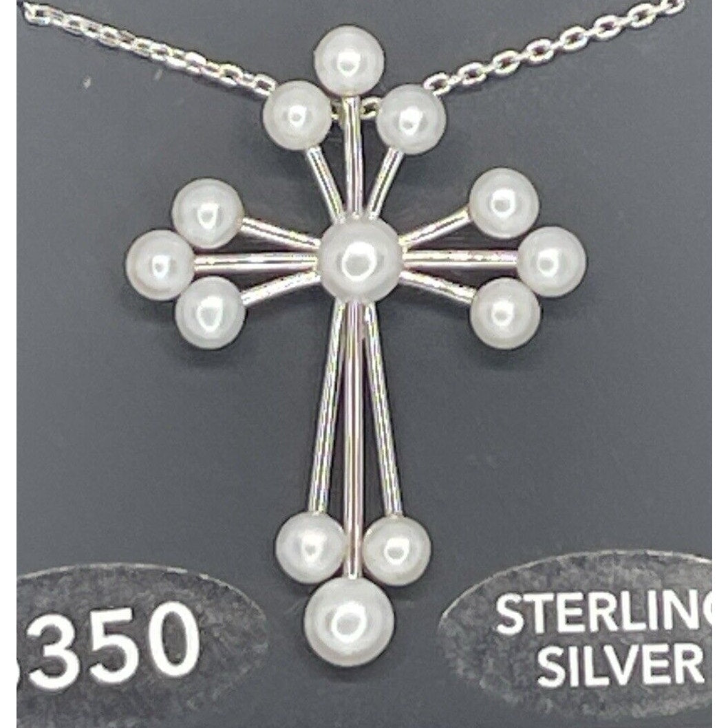 Pearl (3-4.5mm) Sterling Silver Cross Pendant Necklace Luxury Stunning Intricate