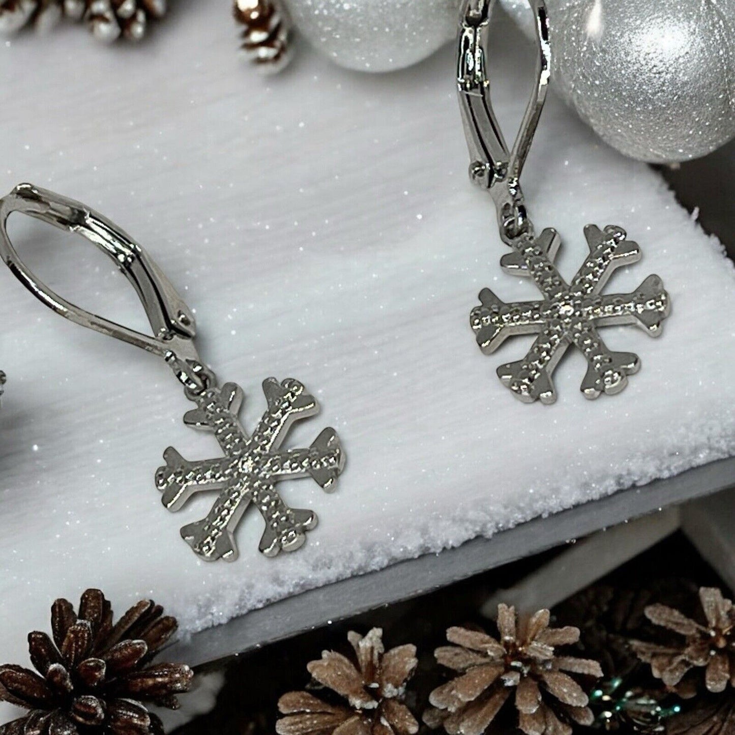 Diamond Accent Silver Plated Snowflake Earrings Winter Fashion Style Trendy NWT