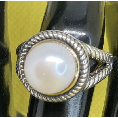 Peter Thomas Roth Sterling Silver Pearl (10mm) Ring 14K Gold (Sz 7) Luxury Chic