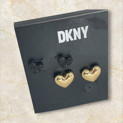 DKNY Gold Tone Heart Earrings (2pc Set) Chic Fashion Trendy Stylish Elegant Vday