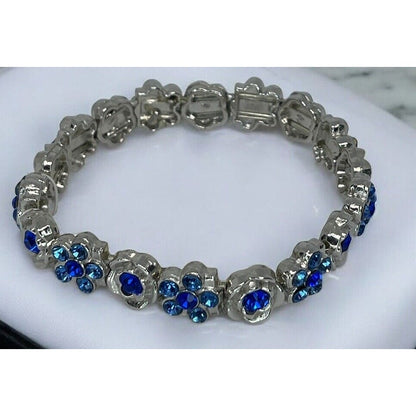 1928 Silver Tone Crystal Flower Bracelet Stretch Stunning Chic Stylish Elegant