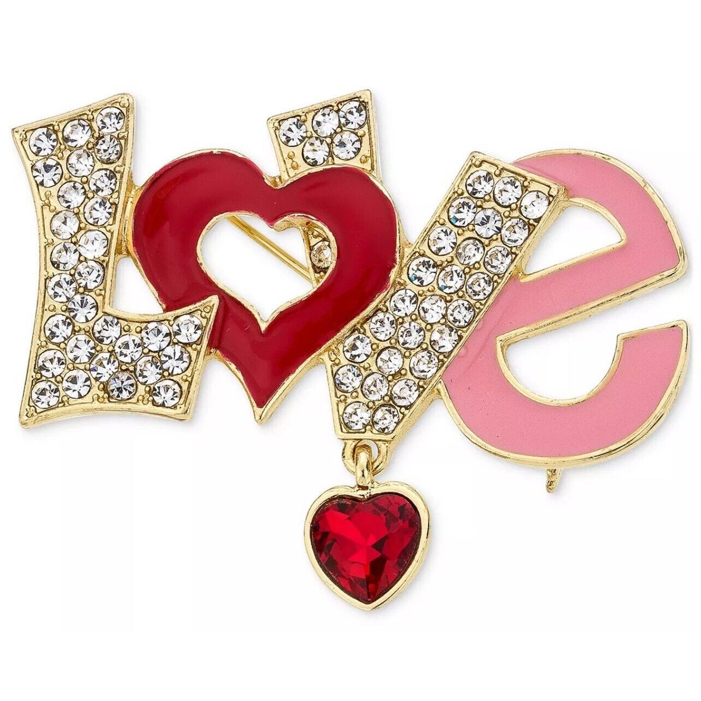 Gold Tone Crystal 'Love' Heart Brooch Pin Fashion Stylish Chic Trendy Shiny Vday