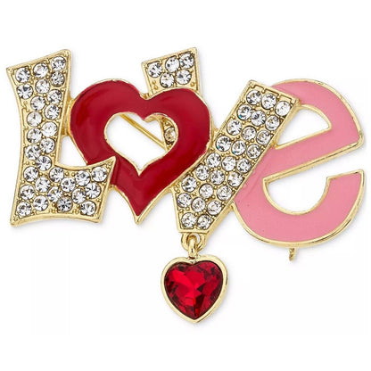 Gold Tone Crystal 'Love' Heart Brooch Pin Fashion Stylish Chic Trendy Shiny Vday