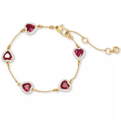 Kate Spade Gold Plated Crystal CZ Heart Charm Bracelet Trendy Chic Style Fashion