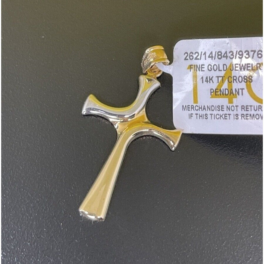 Solid 14K Gold Two Tone Cross Charm Pendant Faith Fashion Luxury Elegant NWT