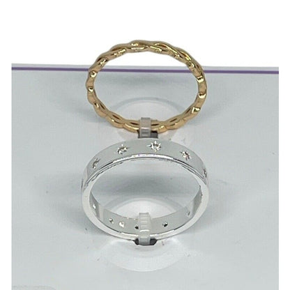 18K Gold Plated Chain CZ Band Ring (2pc Set) Sz 8 Trendy Style Fashion Chic Vday