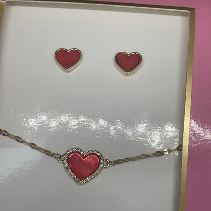 Guess Gold Tone Heart Bracelet Earrings (2pc Set) Fashion Style Chic Trendy Vday