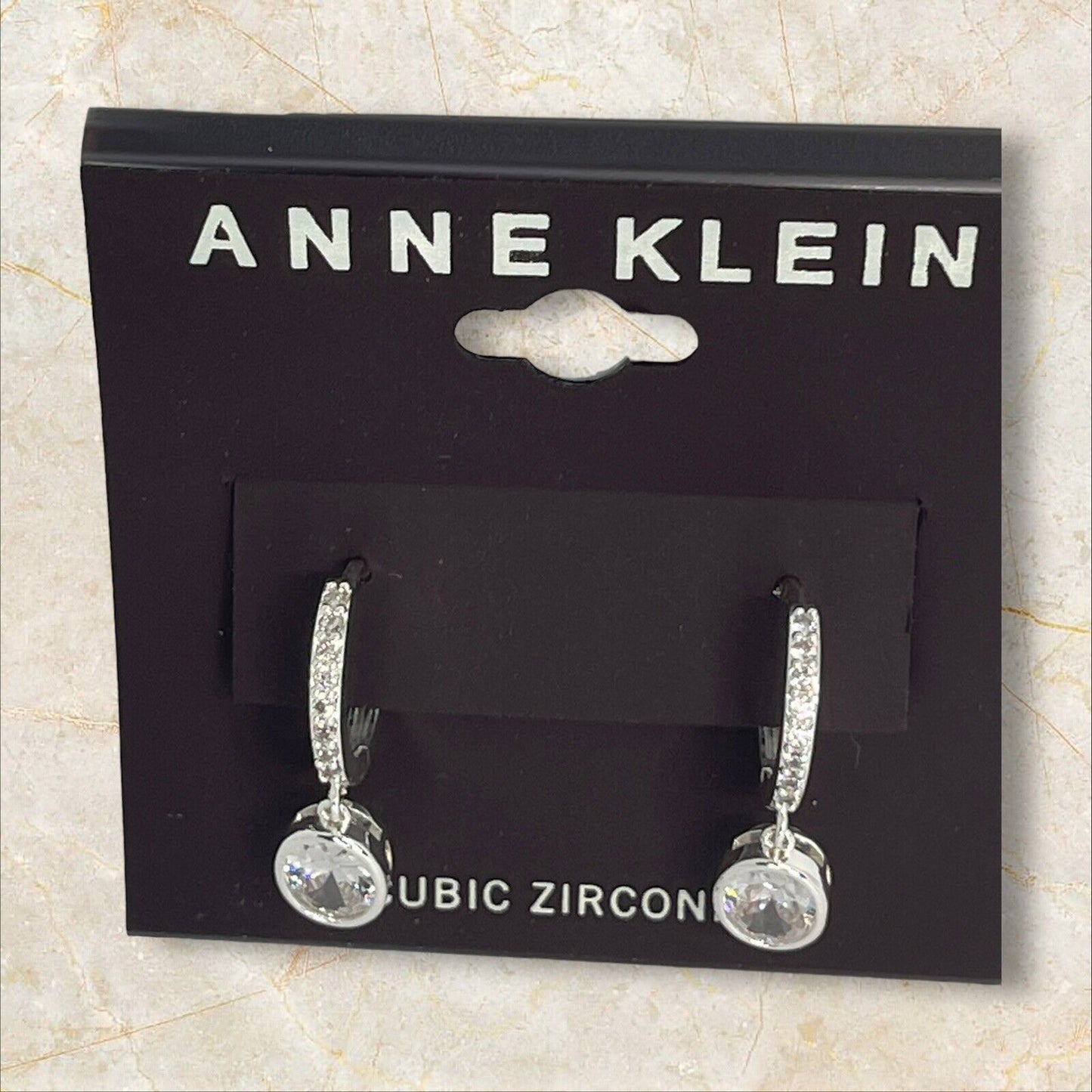 Anne Klein Silver Tone CZ Drop Earrings Fashion Chic Stylish Shiny Stunning NWT