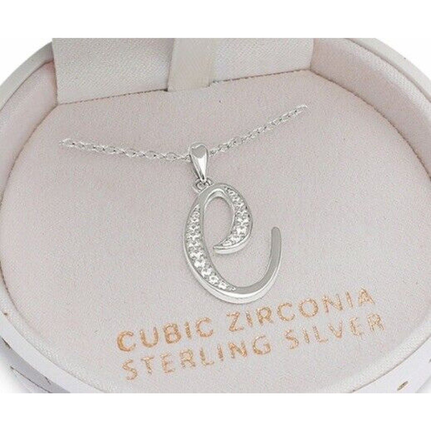 Sterling Silver 'C' Initial Charm Necklace CZ Holiday Xmas Ornament Elegant NWT