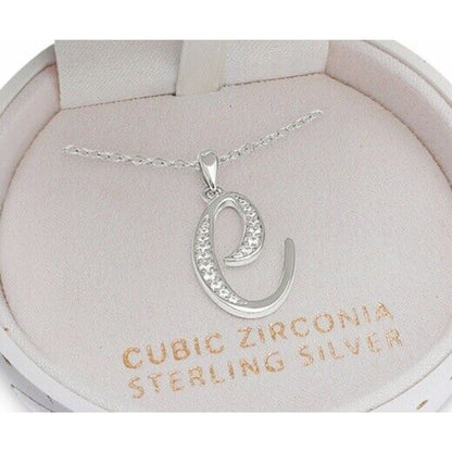 Sterling Silver 'C' Initial Charm Necklace CZ Holiday Xmas Ornament Elegant NWT