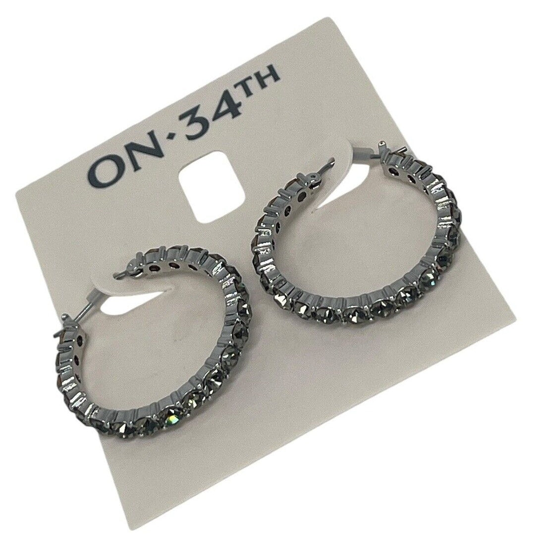 Silver Tone Crystal Hoop Earrings Elegant Chic Style Fashion Stunning Style NWT