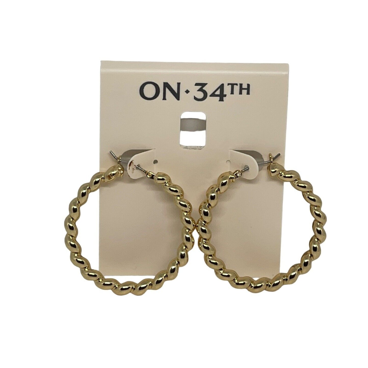 Gold Tone Twisted Hoop Earrings Stunning Trendy Chic Shiny Stylish Fashion NWT