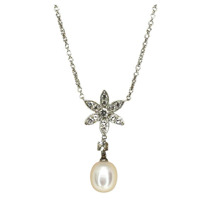 Pearl (8mm) Natural Topaz Flower Pendant Necklace Sterling Silver Luxury Trendy