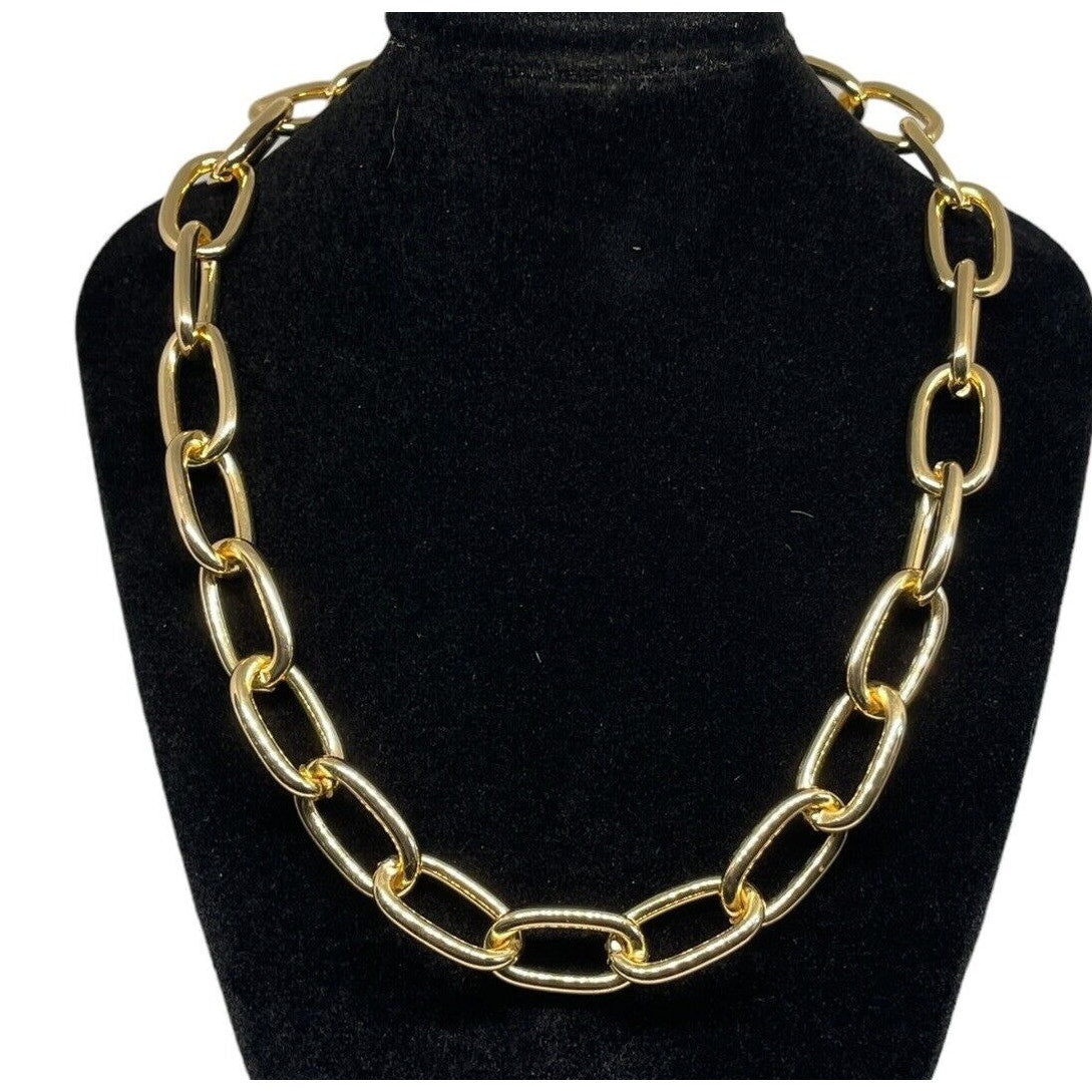 18K Gold Plated Wide Chain Necklace Statement Chic Trendy Fashion Stunning Bling