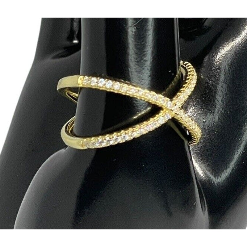 18K Gold Vermeil Crisscross CZ Ring (Sz 9) Chic Stylish Fashion Trendy Cocktail