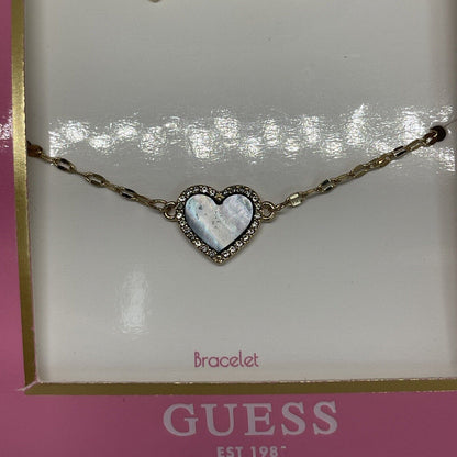 Guess Gold Tone Crystal Halo Heart Bracelet Earrings (2pc Set) Chic Trendy Vday