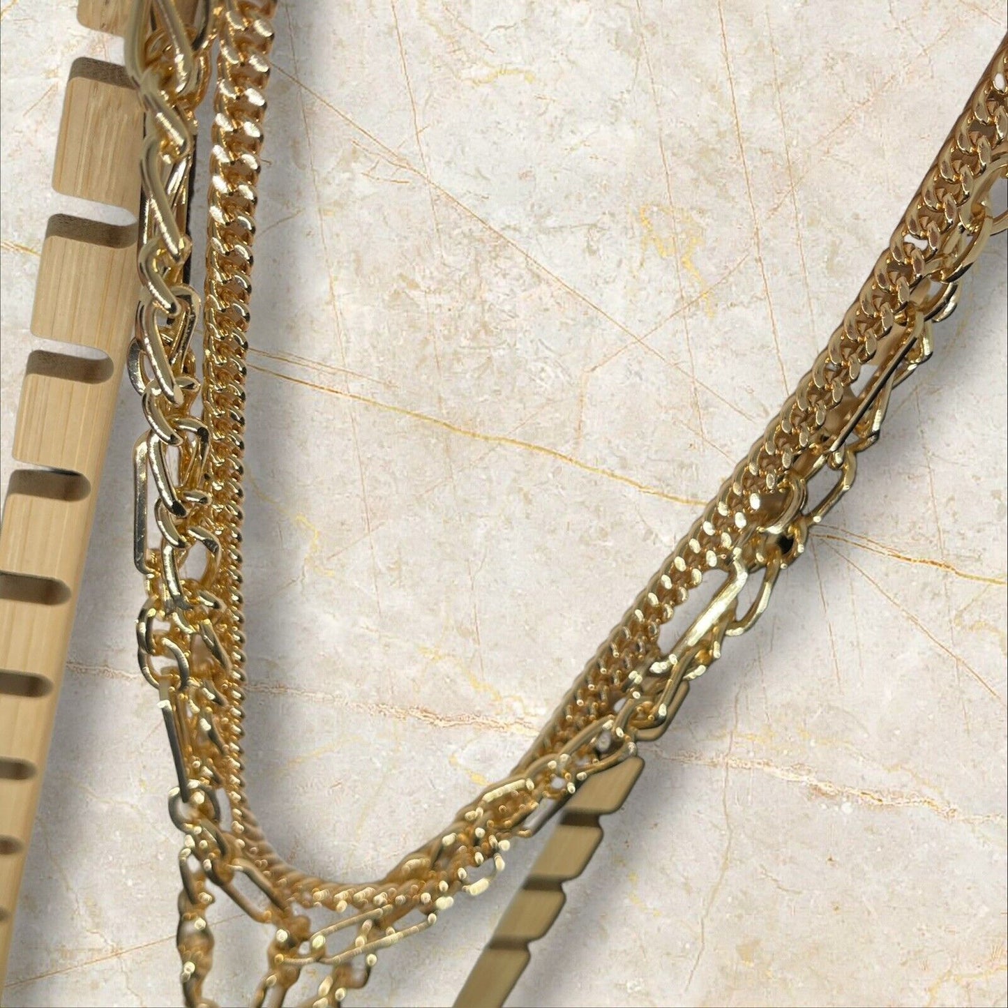 Gold Tone Layered Chain Drop Necklace Stylish Fashion Cocktail Party Chic New