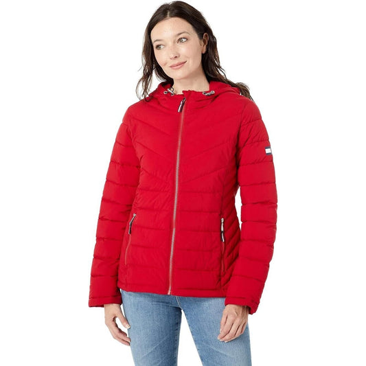 NWT Tommy Jeans Hilfiger Puffer Ski Coat Jacket THFlex Outerwear (Sz S) Crimson