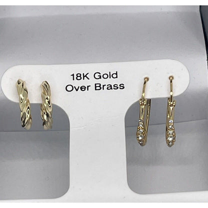 18K Gold Plate Crystal Hoop Earrings (2pc Set) Chic Fashion Trendy Stylish Vday