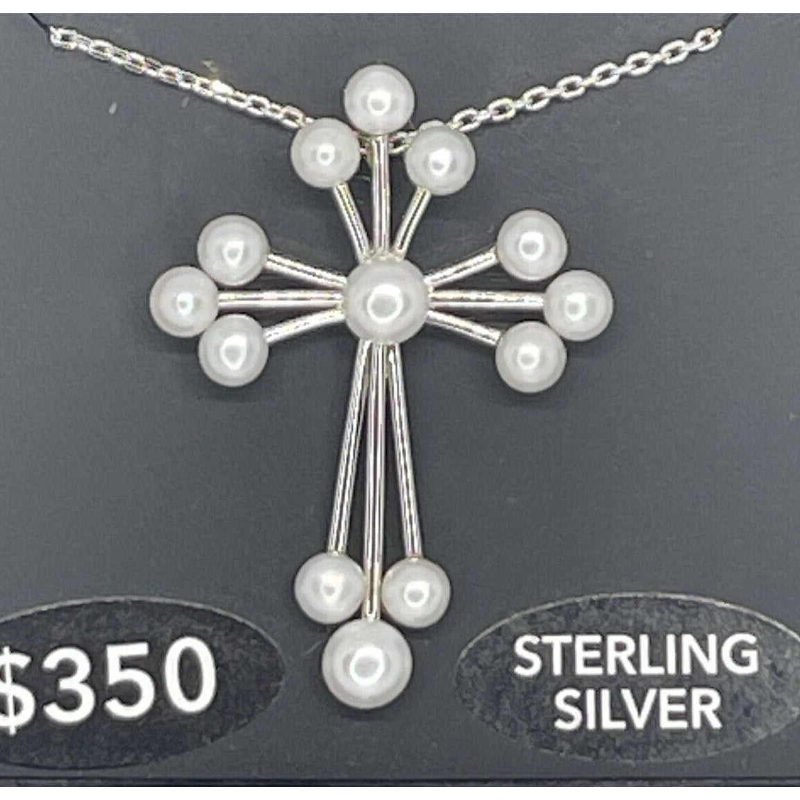 Pearl (3-4.5mm) Sterling Silver Cross Pendant Necklace Luxury Stunning Intricate