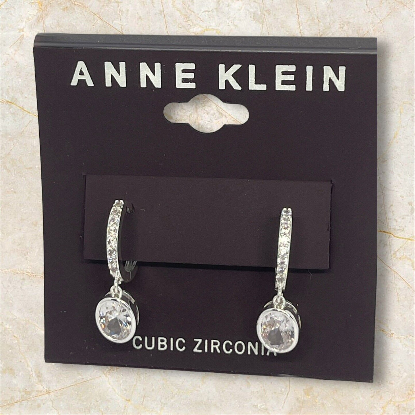 Anne Klein Silver Tone CZ Drop Earrings Fashion Chic Stylish Shiny Stunning NWT