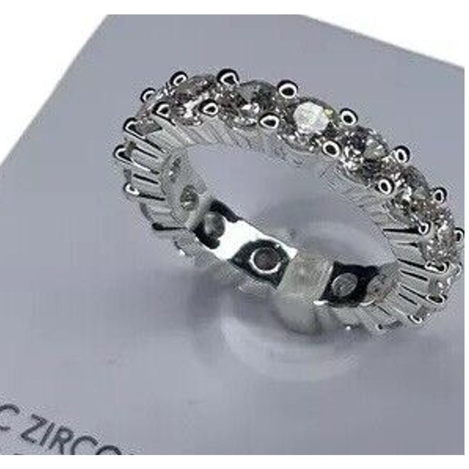 Silver Plated CZ Band Ring (Sz 6) Chic Stylish Fashion Stunning Trendy Shiny NWT