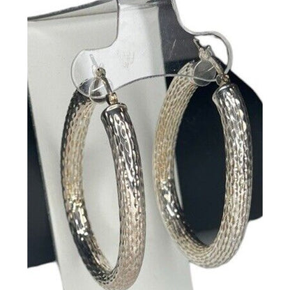 Sterling Silver Textured Oval Hoop Earrings Elegant Statement Stunning Fashion