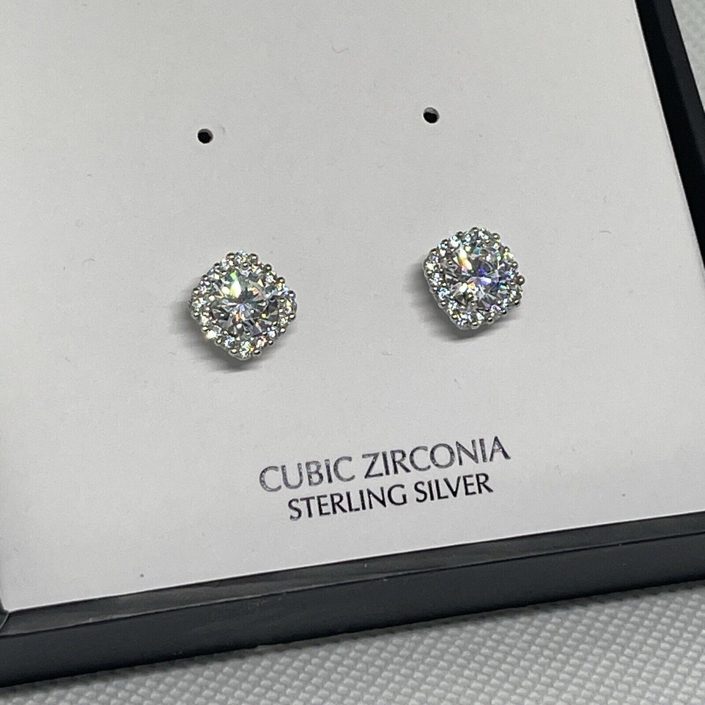 Sterling Silver Halo CZ Stud Earrings Glitz Fashion Chic Style Trendy Shiny NWT