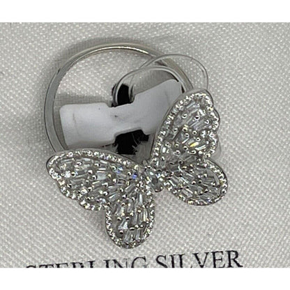 Sterling Silver CZ Butterfly Ring (Sz 7) Stunning Glitz Intricate Chic Fashion