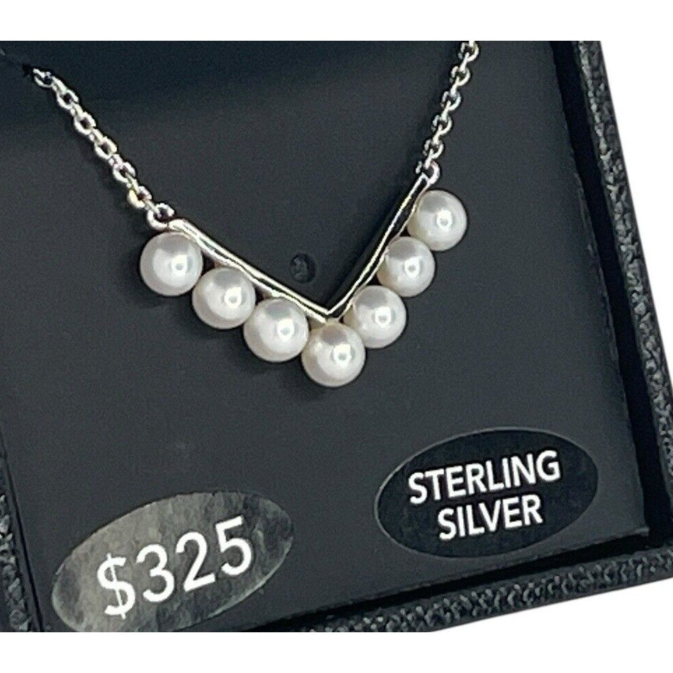 Pearl (4mm) Sterling Silver Pendant Necklace Luxury Fashion Stunning Elegant NWT