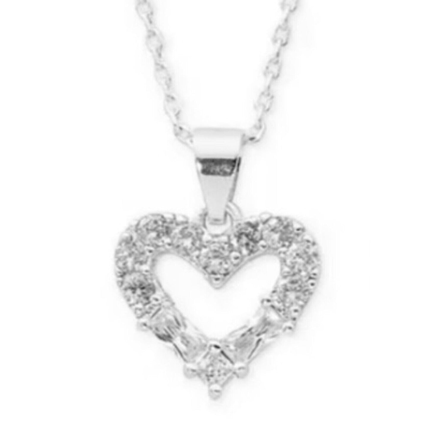 Silver Plated CZ Heart Necklace Earrings (4pc Set) Trendy Fashion Style NWT Vday